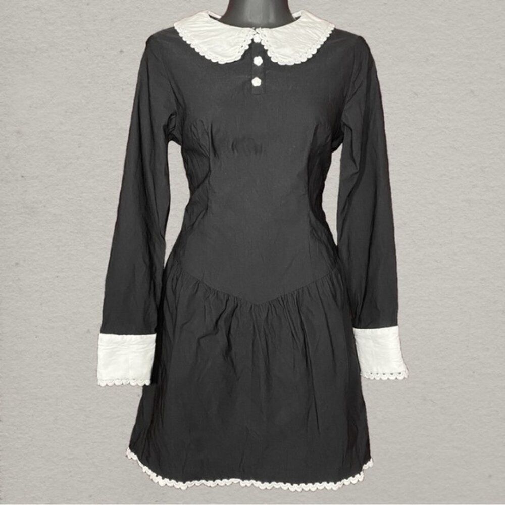 SOLD: Black and White Long Sleeve Wednesday Style Mini Dress